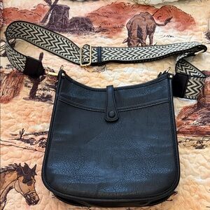Black Crossbody Bag with Patterned Strap